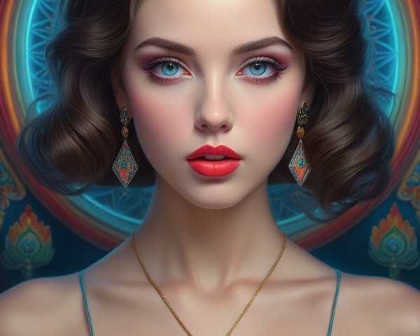 Portrait of a Young Woman with Blue Eyes and Jewelry