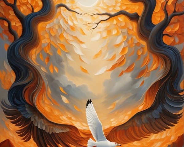 Surreal Landscape with Intertwining Trees and Water