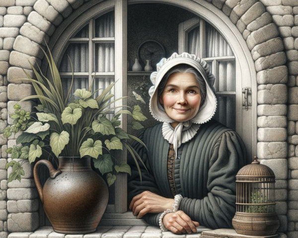 Serene Woman in Historical Attire by a Window