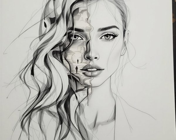 Black and White Illustration of a Woman's Face