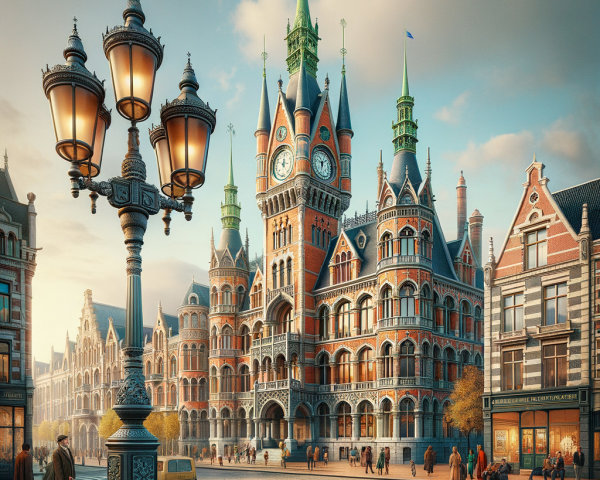 Intricate Grand Building in Urban Square Setting