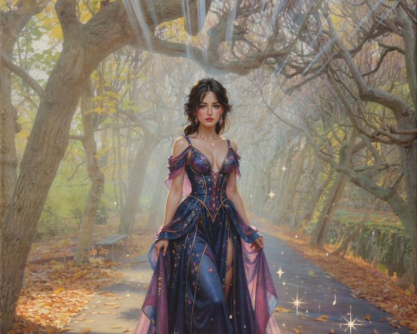 Digital painting of woman in mystical autumn setting