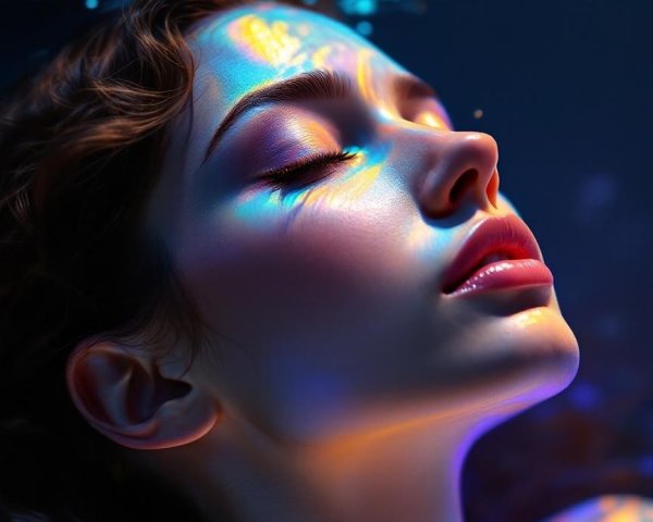 Woman in Water with Colorful Reflections and Tranquility