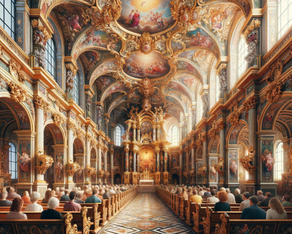 Ornate Church Interior with Detailed Architecture