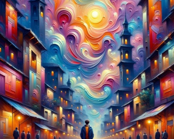 Vibrant Cityscape at Dusk with Colorful Skies