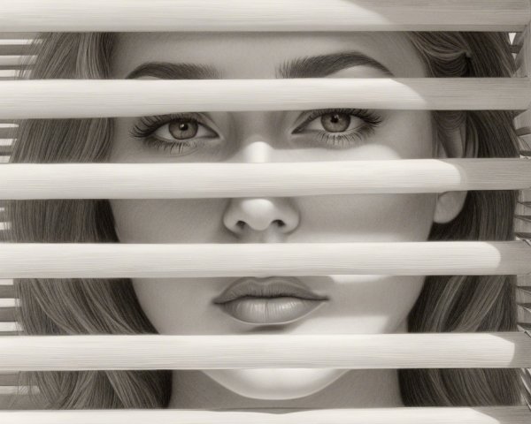 Black and white portrait of a woman with blinds