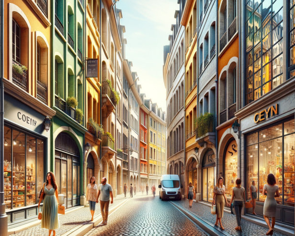Vibrant Urban Street Scene with Colorful Buildings