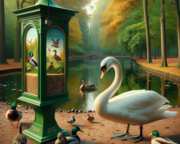 Serene Park Scene with Swan and Autumn Foliage