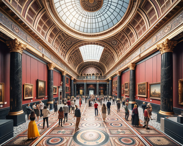 Opulent Art Gallery with Elegant Design and Natural Light