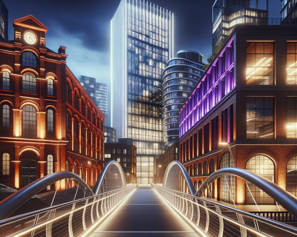 Modern Bridge and Vibrant Cityscape at Night