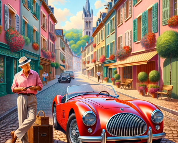 Charming European Street with Pastel Buildings and Café