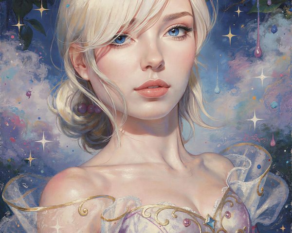 Digital Art Portrait of a Blonde Woman in Corset