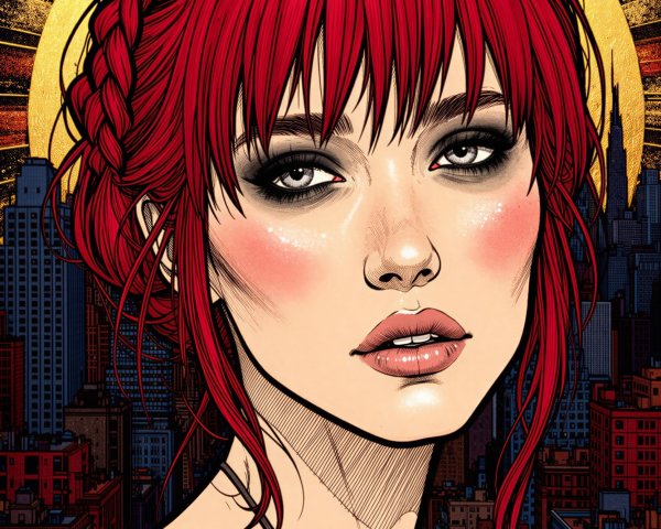 Neo-Pop Art Portrait of Confident Ginger-Haired Woman