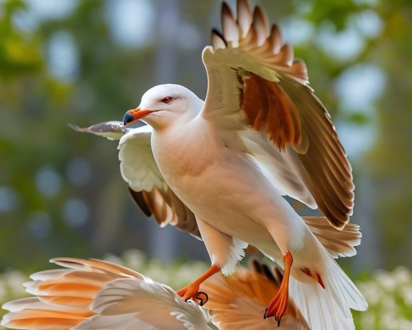 White Bird with Orange Accents Hovering in Nature