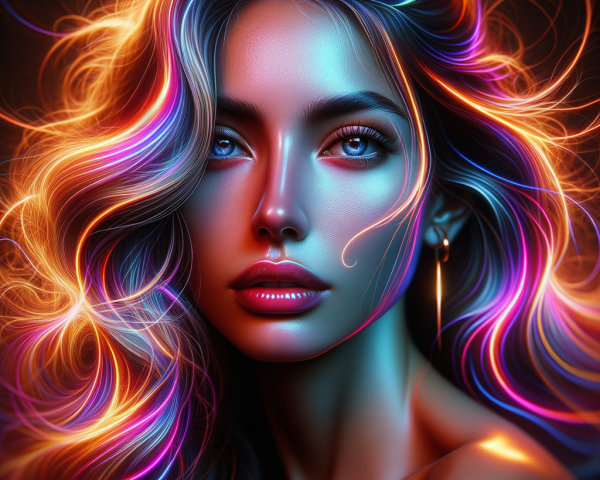 Portrait of a woman with vibrant hair and luminous skin