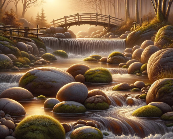 Forest Landscape at Sunrise with Gentle Stream