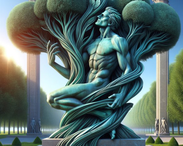 Bronze Statue of Muscular Figure in a Tree Setting