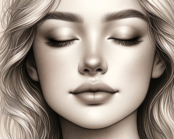 Close-up of a serene woman's face with smooth skin