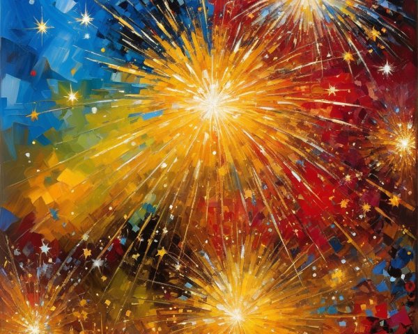 Vibrant Abstract Oil Painting of Colorful Fireworks