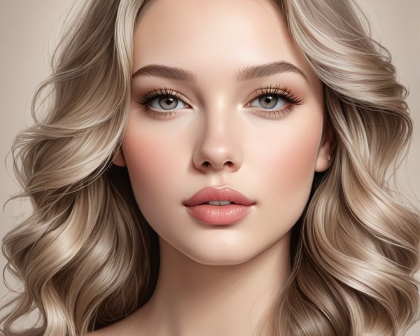 Young woman with wavy blonde hair and blue eyes