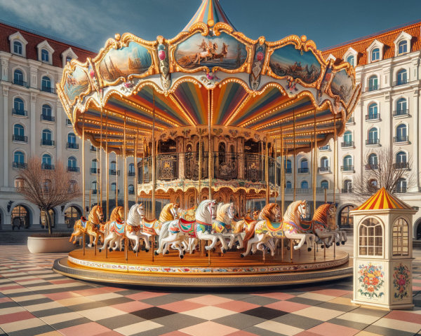 Vibrant Carousel in Picturesque Square Setting