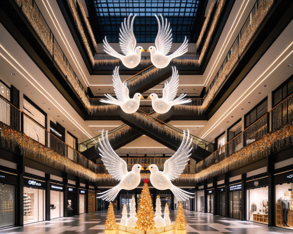 Modern Shopping Mall Decorated for Christmas Festivities