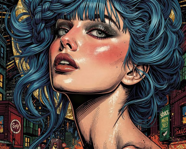 Close-Up Pop Art Illustration of Alluring Young Woman