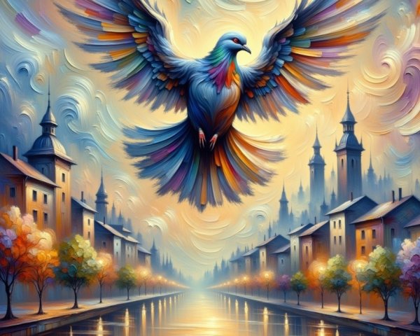 Vibrant Sky with Majestic Bird Over Tranquil River