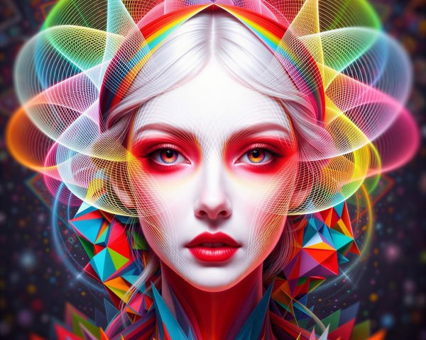 Vibrant Digital Painting of a Woman with Geometric Shapes