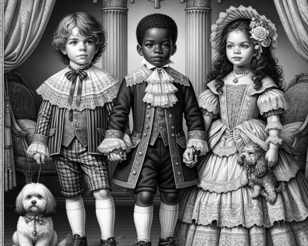 Elegantly Dressed Children in Vintage Setting
