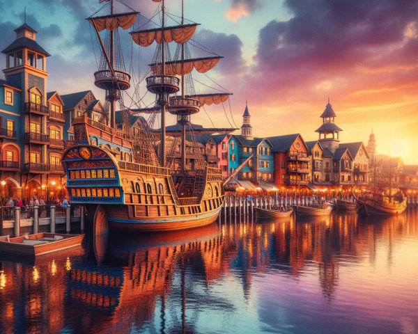 Vibrant Sunset Over Picturesque Harbor Scene