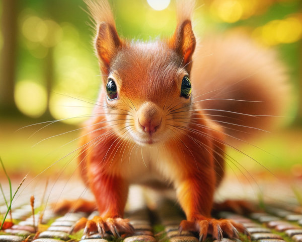 Close-up of a red squirrel in a woodland setting