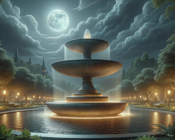 Elegant Three-Tiered Fountain in Serene Night Scene