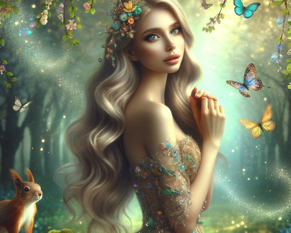 Radiant Young Woman in a Mystical Forest Setting