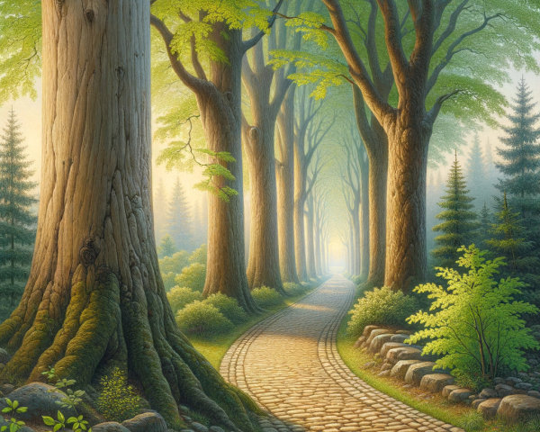 Serene Forest Pathway Surrounded by Lush Nature