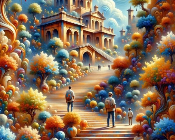 Whimsical Landscape with Castle and Colorful Trees