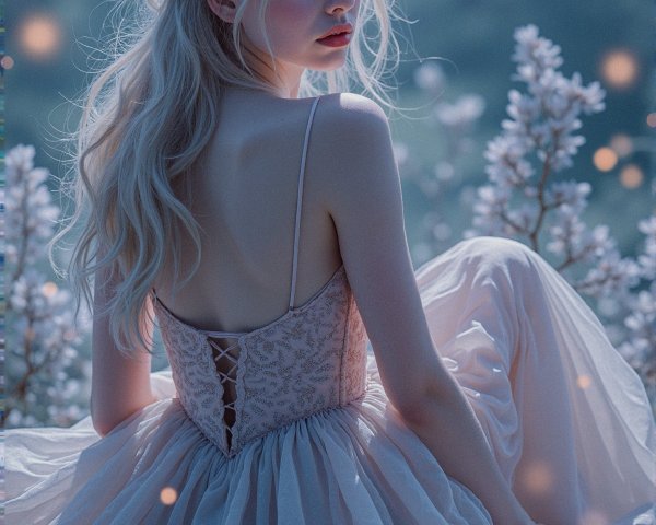 Young woman in delicate gown on pebble surface