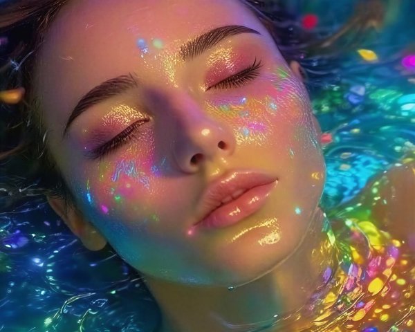 Close-up of a person submerged in shimmering water