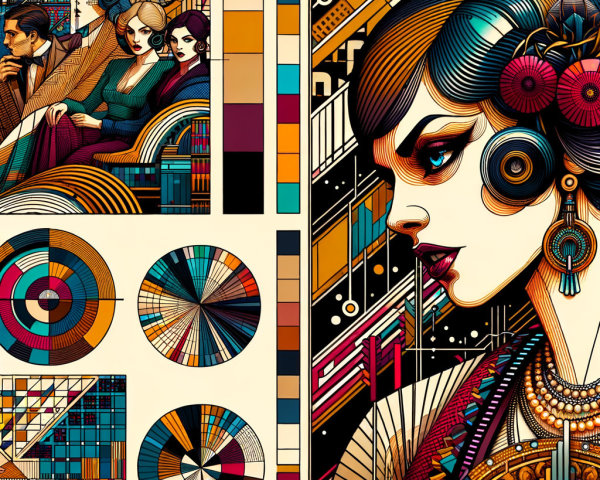 Vibrant Retro Design with Stylized Figures and Portrait