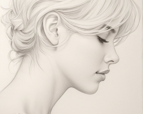 Realistic Pencil Drawing of a Young Woman in Profile