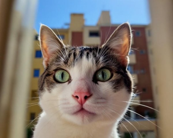 Close-up of a cat with green eyes by a window