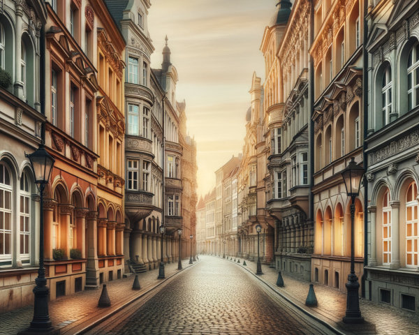 Tranquil Cobblestone Street with Historic Buildings