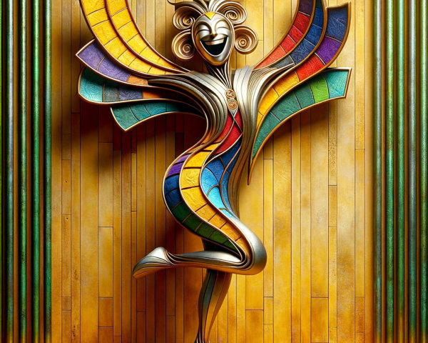 Vibrant Playful Figure Against Textured Wall