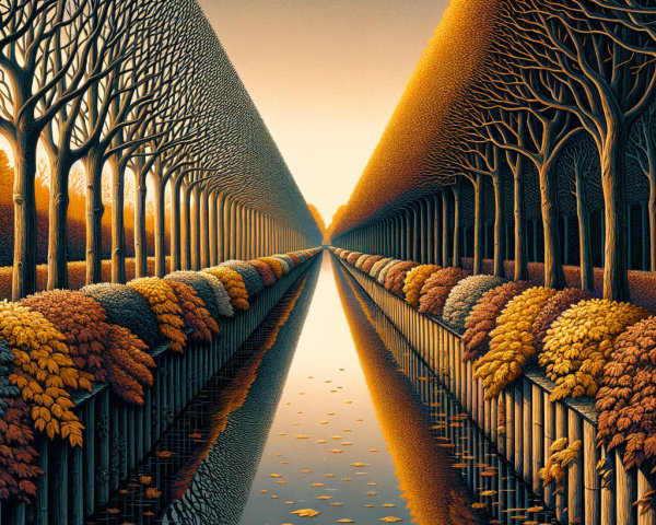 Autumn Landscape with Trees and Reflective Waterway