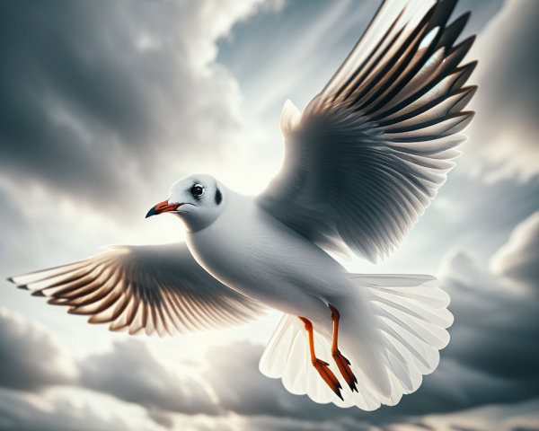 Seagull Soaring Against Dramatic Cloudy Skies