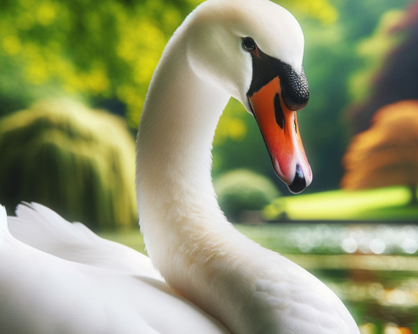 White Swan in Serene Natural Setting with Water