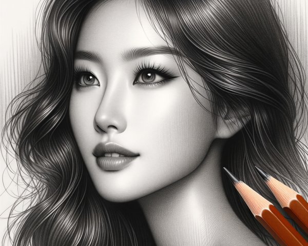 Monochromatic Portrait of a Woman with Wavy Hair