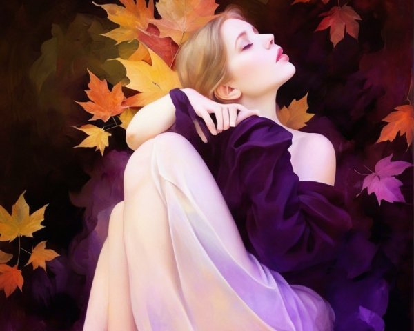 Serene Figure Among Vibrant Autumn Leaves and Light