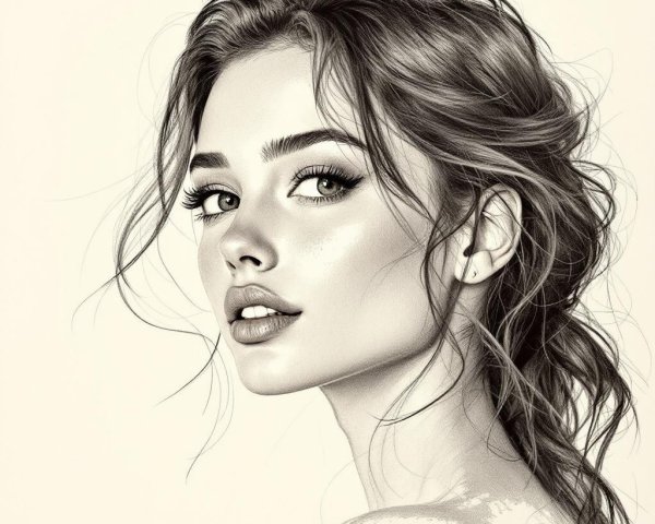 Realistic Portrait of a Young Woman with Tousled Hair