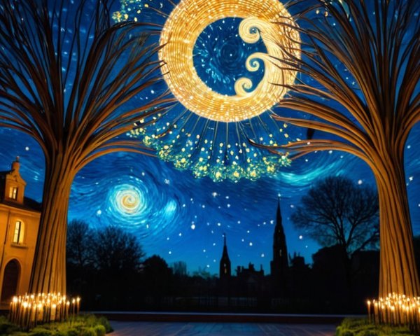 Hyperrealistic Archway with Starry Night Elements